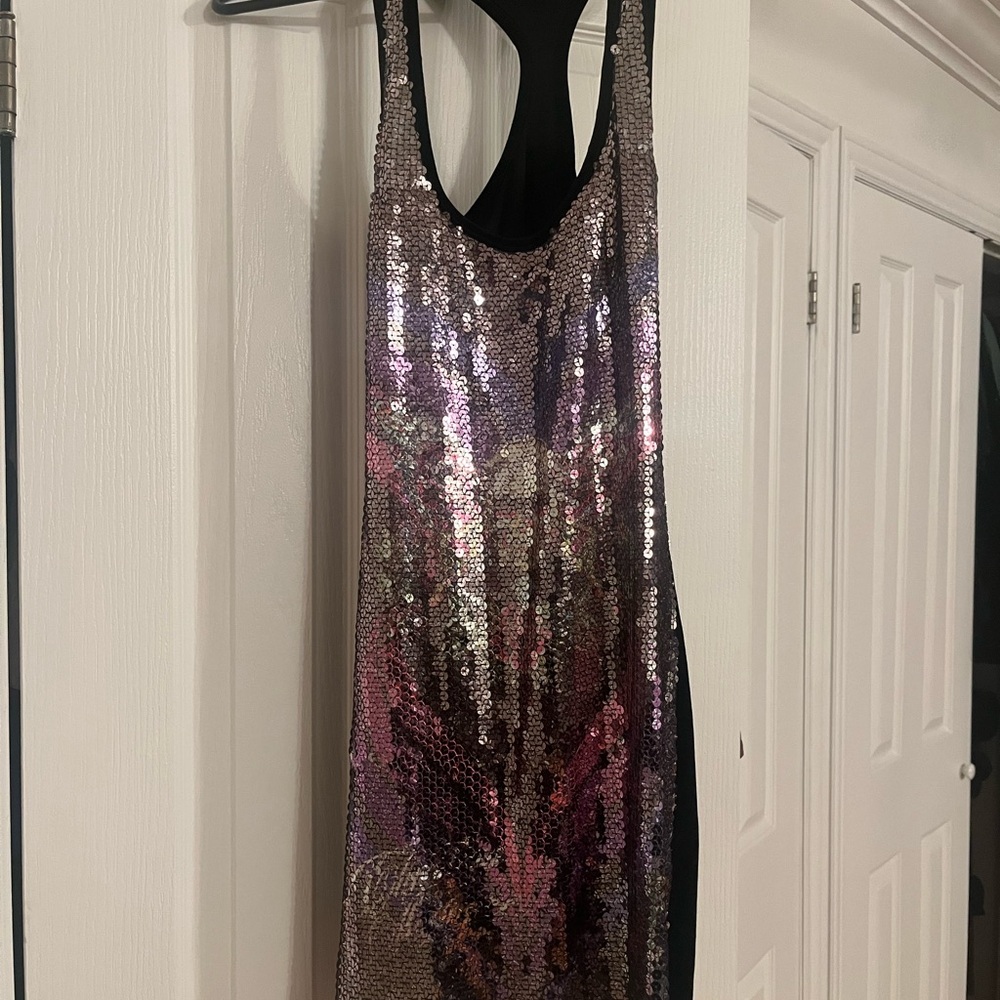 Christian Audigier Sequin Mini Dress - Pink and Silver